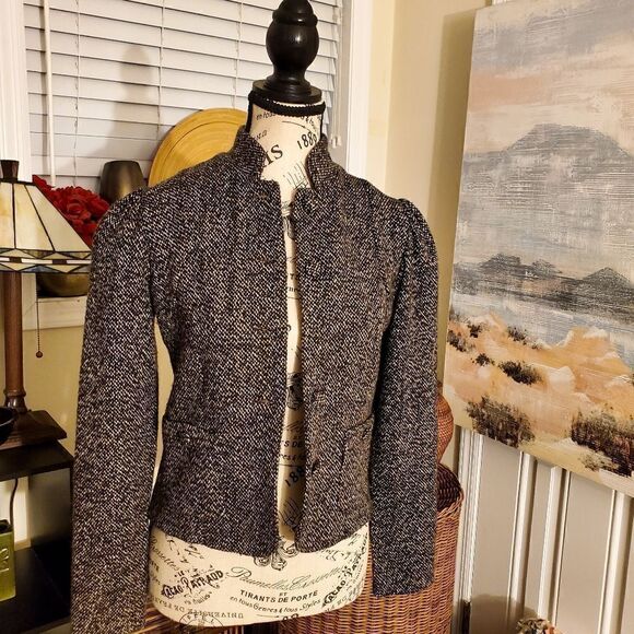 Lux Tweed Military Style Wool Blend Statement Blazer Jacket Xs - Picture 7 of 10